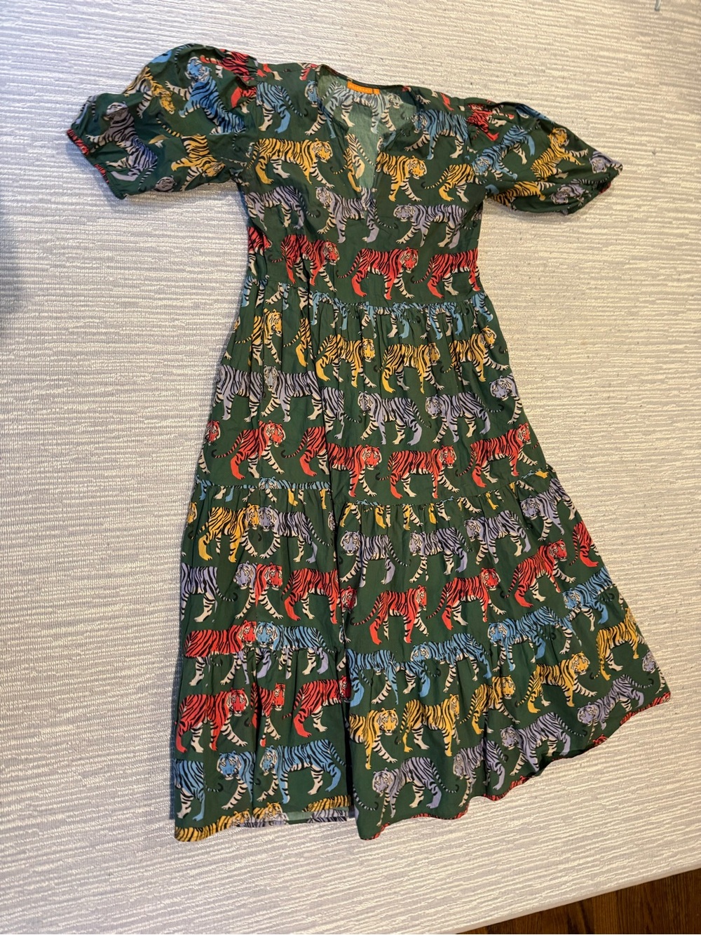 Oliphant Raj Green Tiger-Print Tiered Midi Dress size Large